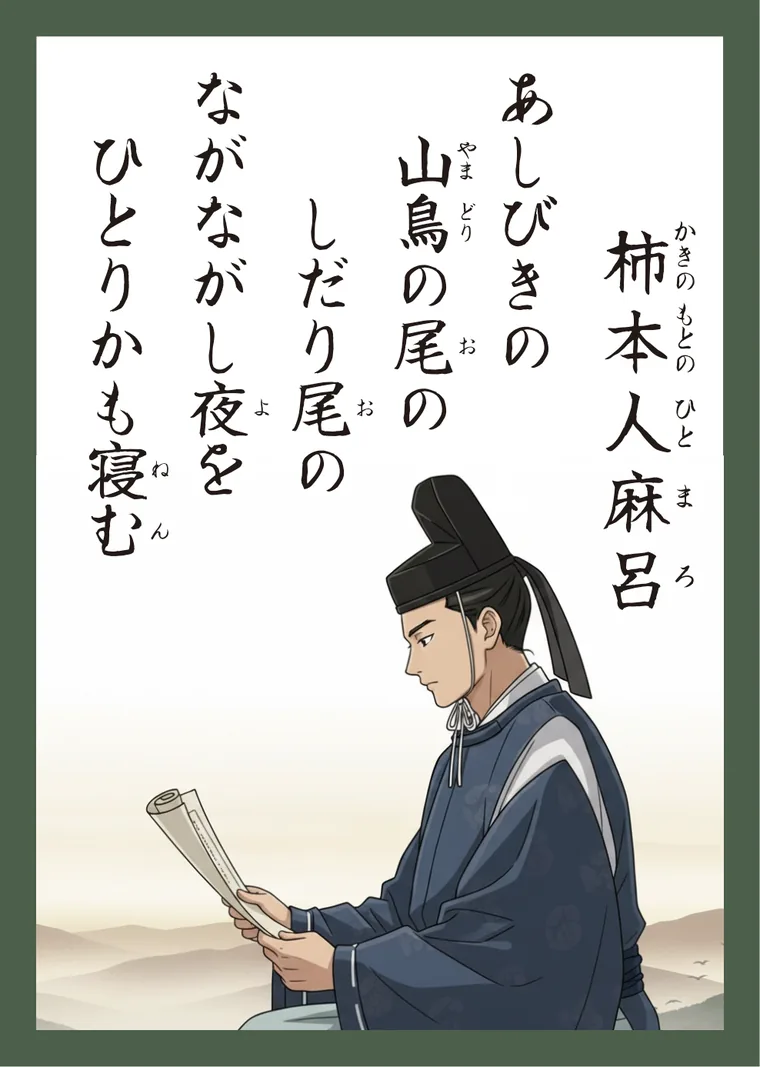 百人一首3番 柿本人麻呂 の読み札