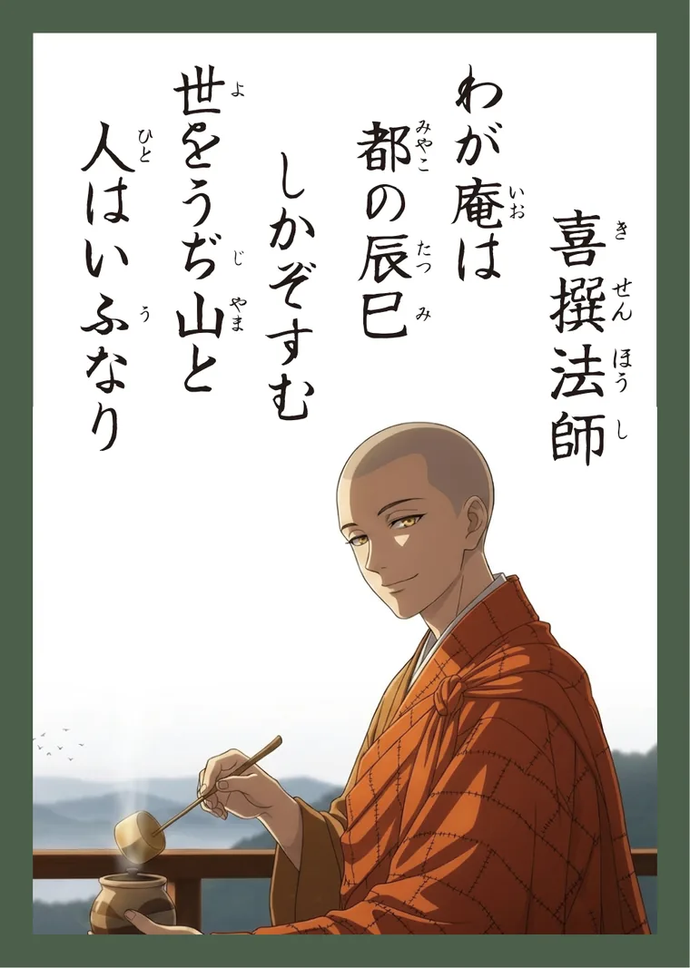 百人一首8番 喜撰法師 の読み札