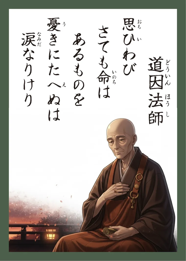 百人一首82番 道因法師 の読み札
